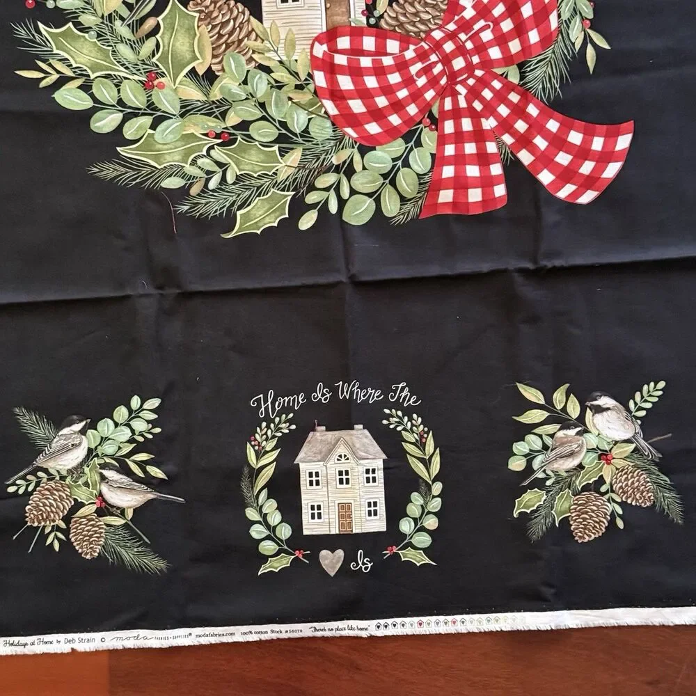 Moda HOLIDAYS AT HOME 56079 Black Quilt PANEL Deb Strain 24